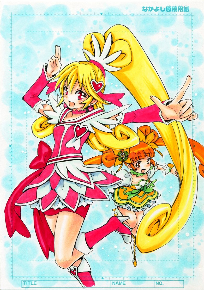 aida mana, yotsuba alice, cure heart, and cure rosetta (precure and 1 more) drawn by rodeorodeo