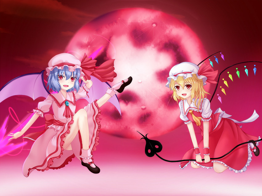 remilia scarlet and flandre scarlet (touhou) drawn by yosshii_(ropichan2)