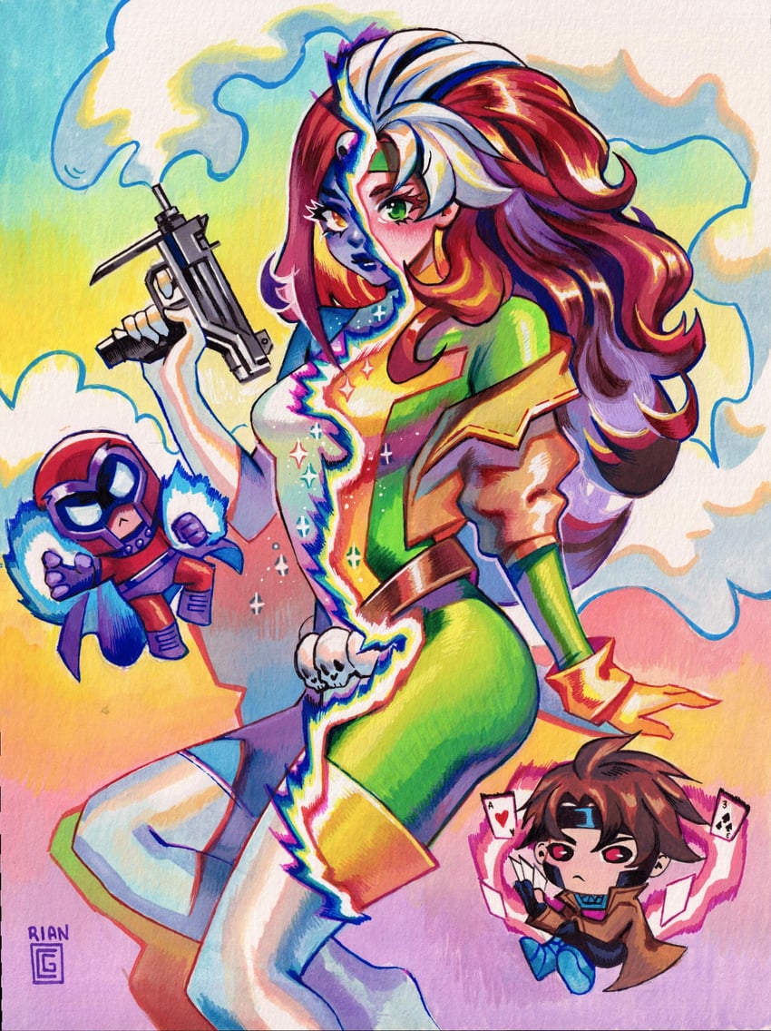rogue, gambit, magneto, and mystique (marvel and 1 more) drawn by rian_gonzales
