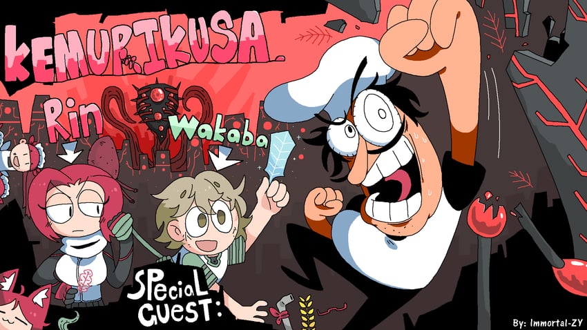 rin, rina, peppino spaghetti, and ritsu (kemurikusa and 1 more) drawn by immortalzy