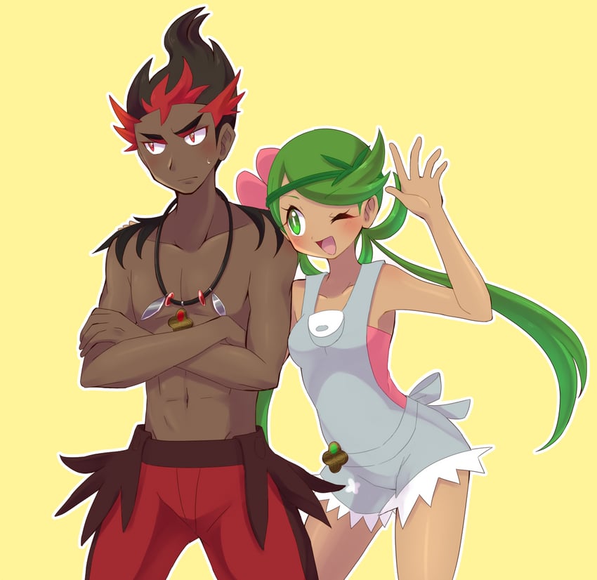 mallow and kiawe (pokemon and 1 more) drawn by sawarabi_(sawarabi725)