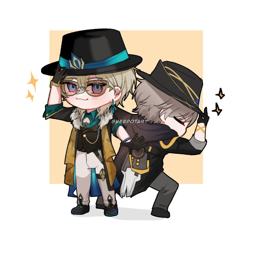 trailblazer, caelus, and aventurine (honkai and 1 more) drawn by sheepota