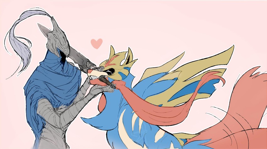 artorias the abysswalker, zacian, and great grey wolf sif (pokemon and 2 more) drawn by zveen