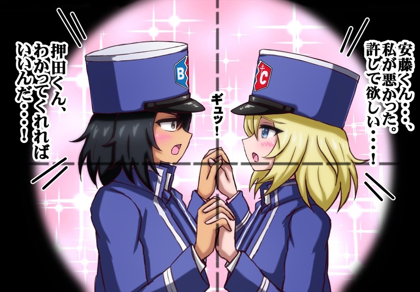 andou, oshida, and naomi (girls und panzer) drawn by omachi_(slabco)