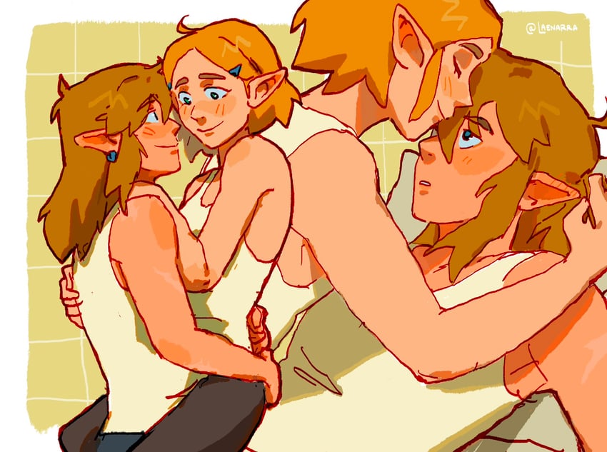 link and princess zelda (the legend of zelda and 2 more) drawn by laenarra