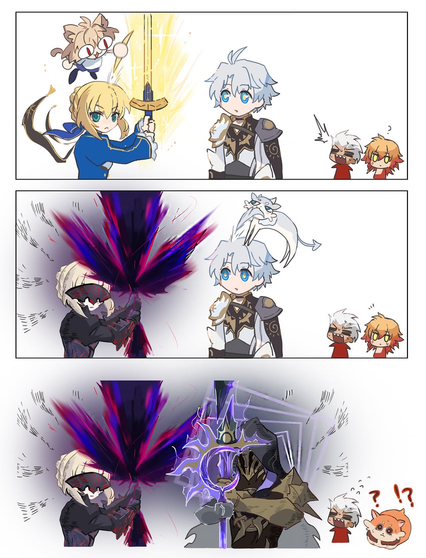 artoria pendragon, saber, saber alter, archer, phainon, and 3 more (fate and 5 more) drawn by qel
