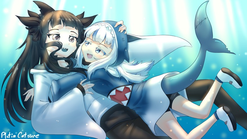 gawr gura and artemis of the blue (hololive and 2 more) drawn by plutia_catsune