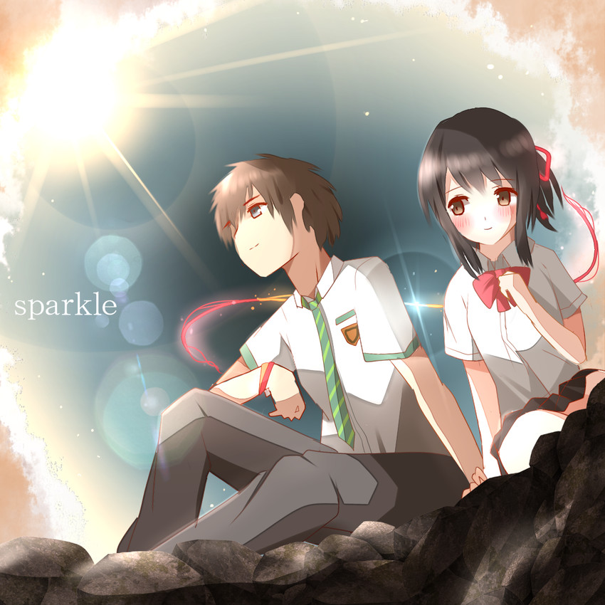 miyamizu mitsuha and tachibana taki (kimi no na wa.) drawn by non_(wednesday-classic)