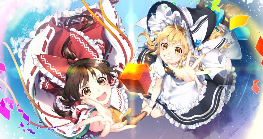 hakurei reimu and kirisame marisa (touhou and 1 more) drawn by jill_07km