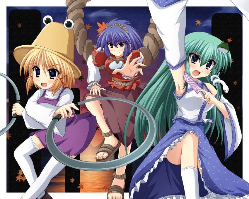 kochiya sanae, moriya suwako, and yasaka kanako (touhou) drawn by cross_(crossryou)