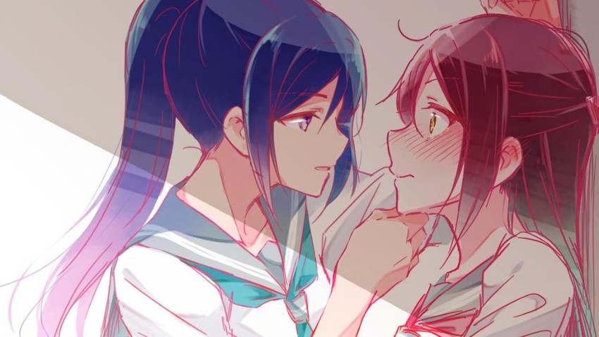 sakurauchi riko and matsuura kanan (love live! and 1 more) drawn by aotsubaki_toto