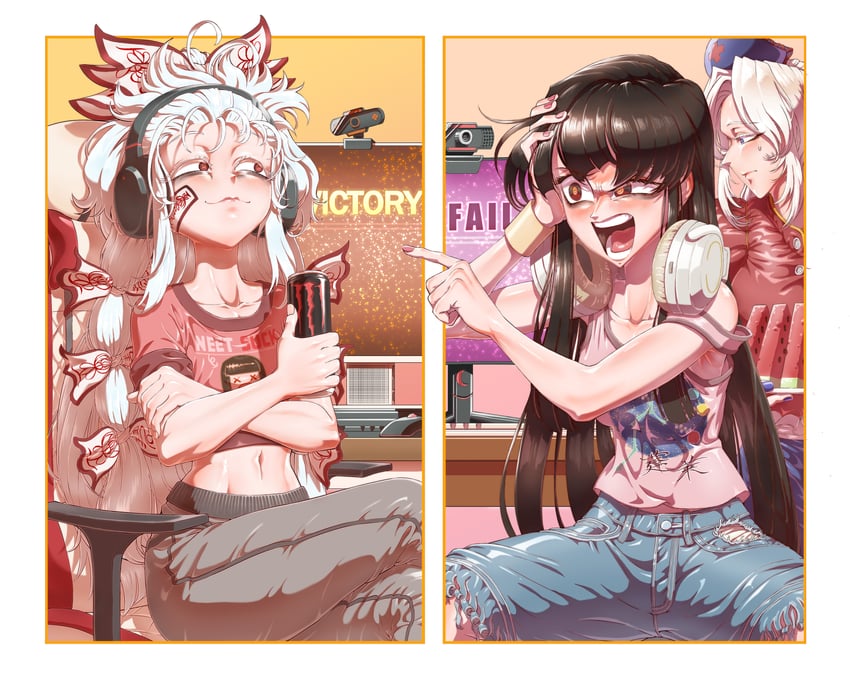 fujiwara no mokou, houraisan kaguya, and yagokoro eirin (touhou) drawn by hyt