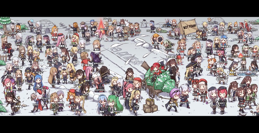 hk416, ump45, wa2000, ump9, springfield, and 120 more (girls' frontline) drawn by a_bao