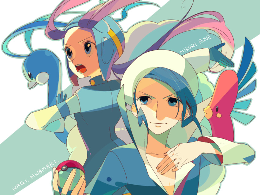 altaria, luvdisc, wallace, and winona (pokemon and 1 more) drawn by ucchii