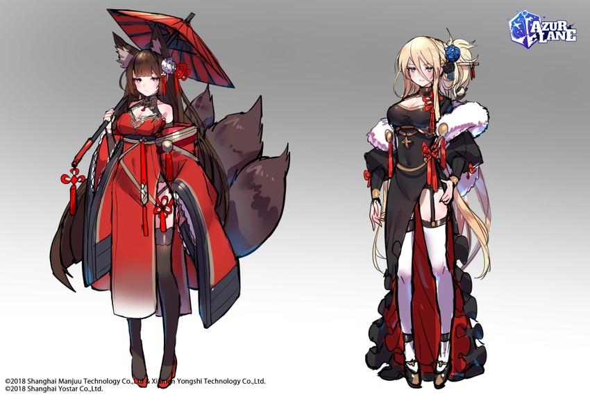amagi and bismarck (azur lane) drawn by kt._(kaisou-notagui)