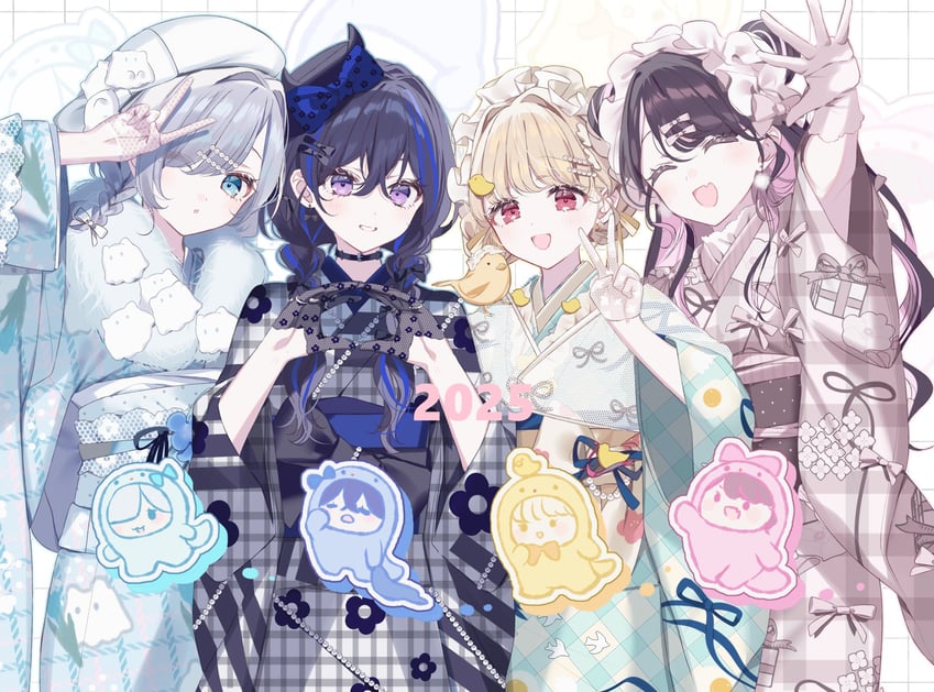 ichinose uruha, kaga sumire, kaga nazuna, and kogara toto (vspo!) drawn by misumi_(macaroni)
