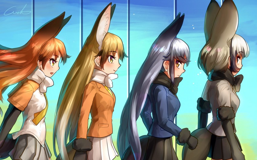 silver fox, ezo red fox, bat-eared fox, and red fox (kemono friends) drawn by welt_(kinsei_koutenkyoku)