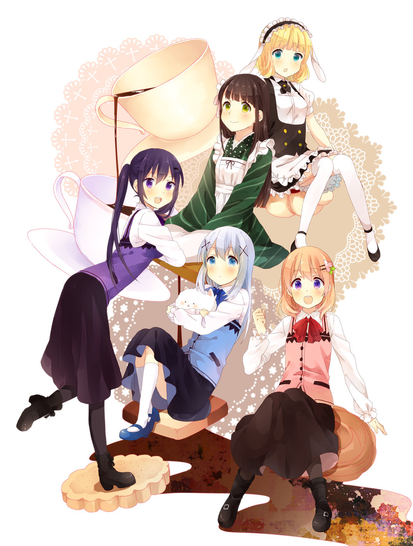 kafuu chino, hoto cocoa, kirima syaro, tippy, tedeza rize, and 1 more (gochuumon wa usagi desu ka?) drawn by kotori_(gokigen_iori)