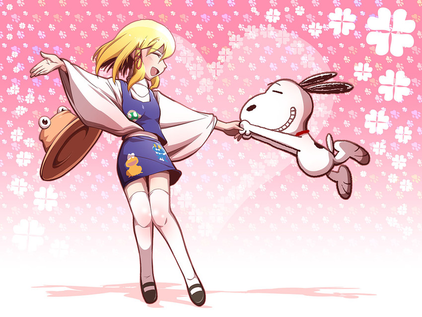 moriya suwako, froakie, keroro, and snoopy (touhou and 4 more) drawn by chamupei