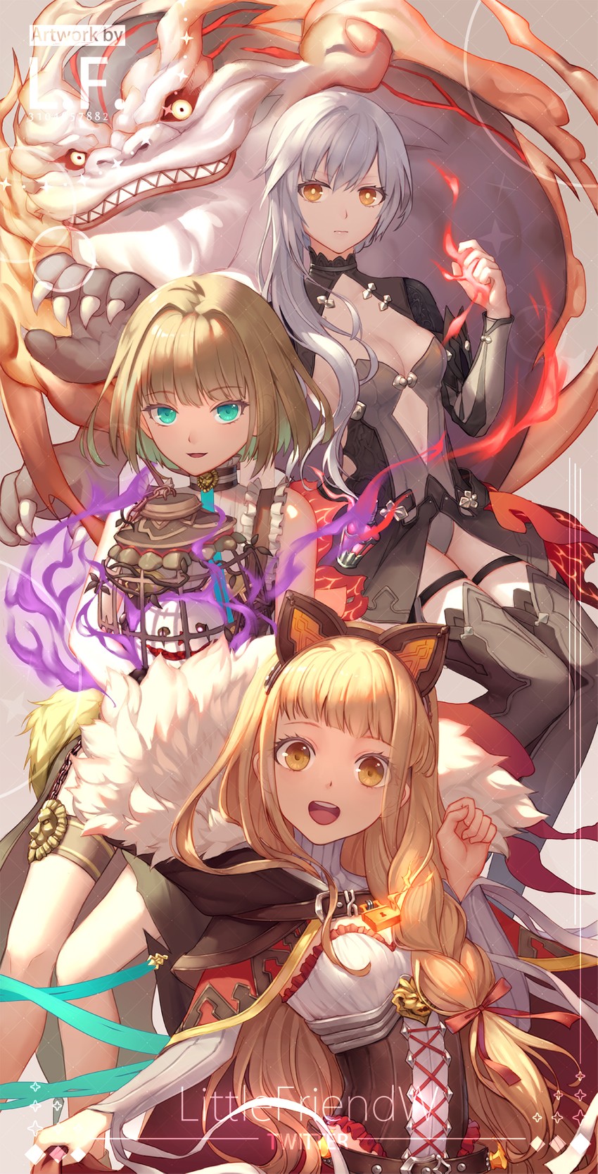 red riding hood, snow white, gretel, hansel, and proud lion (sinoalice) drawn by lf_(paro)