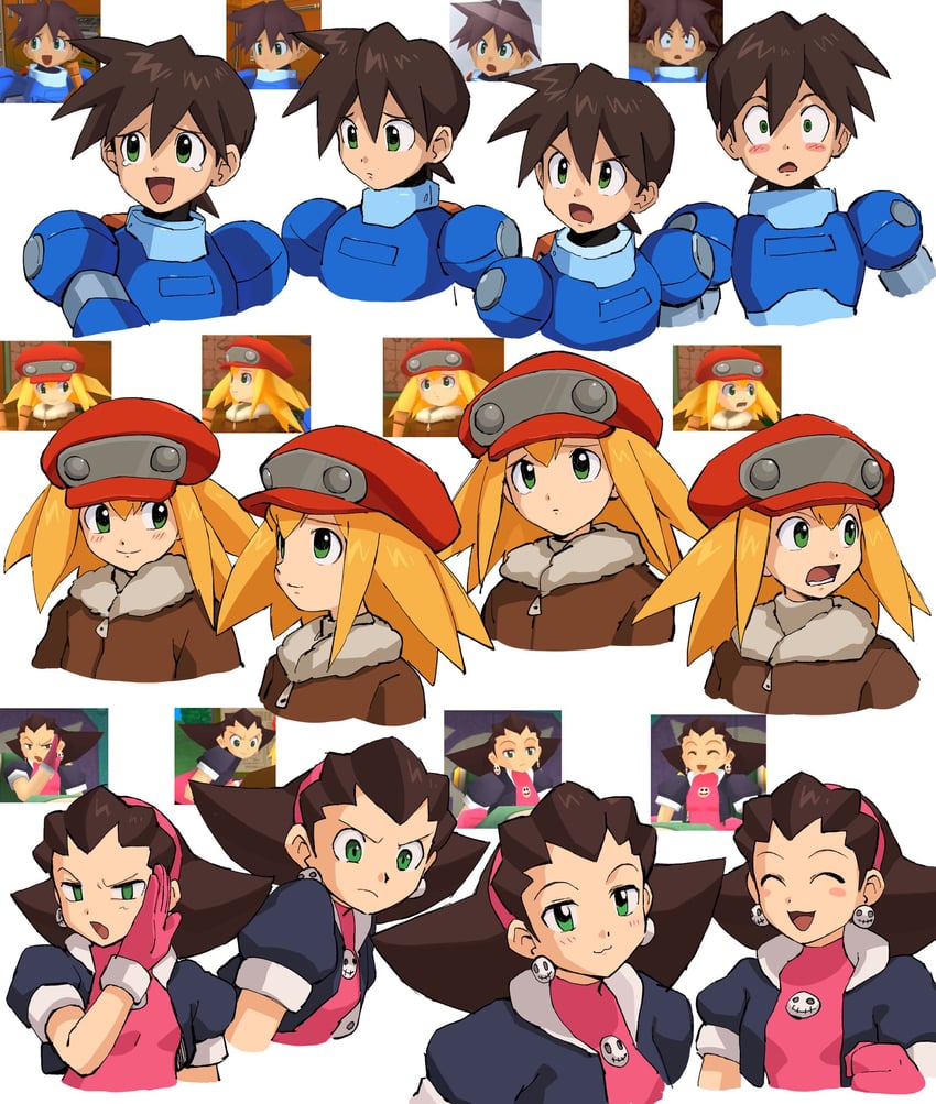 tron bonne, roll caskett, and mega man volnutt (mega man and 2 more) drawn by karen_(karenoni1031)