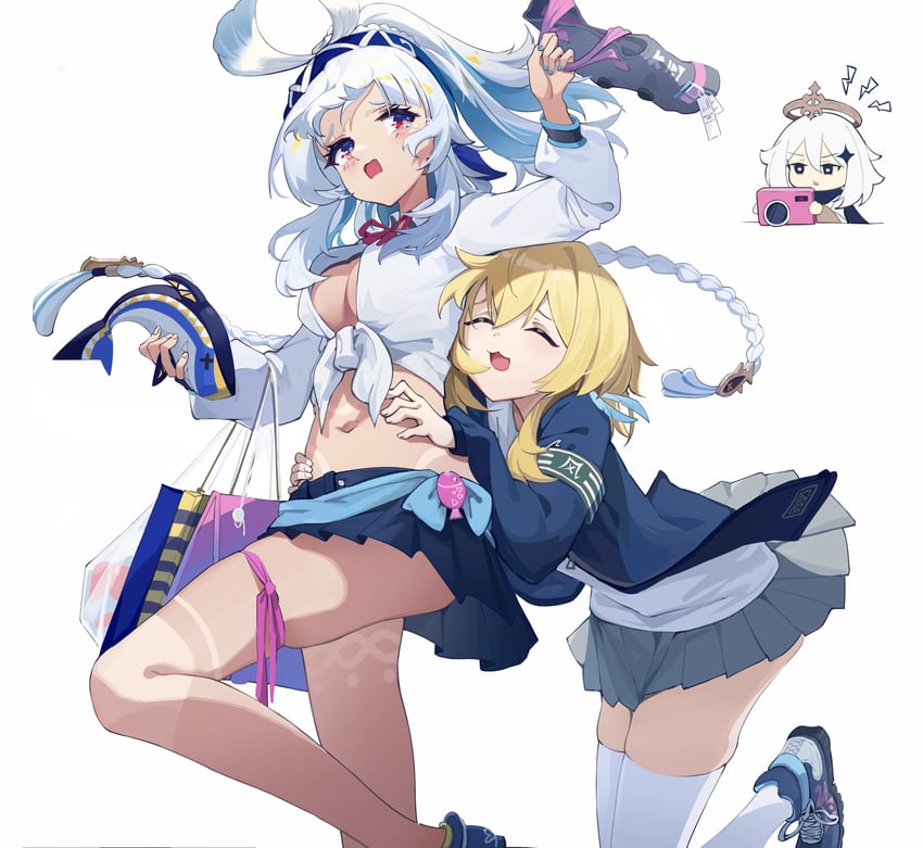 lumine, paimon, and mualani (genshin impact) drawn by samele_otaku