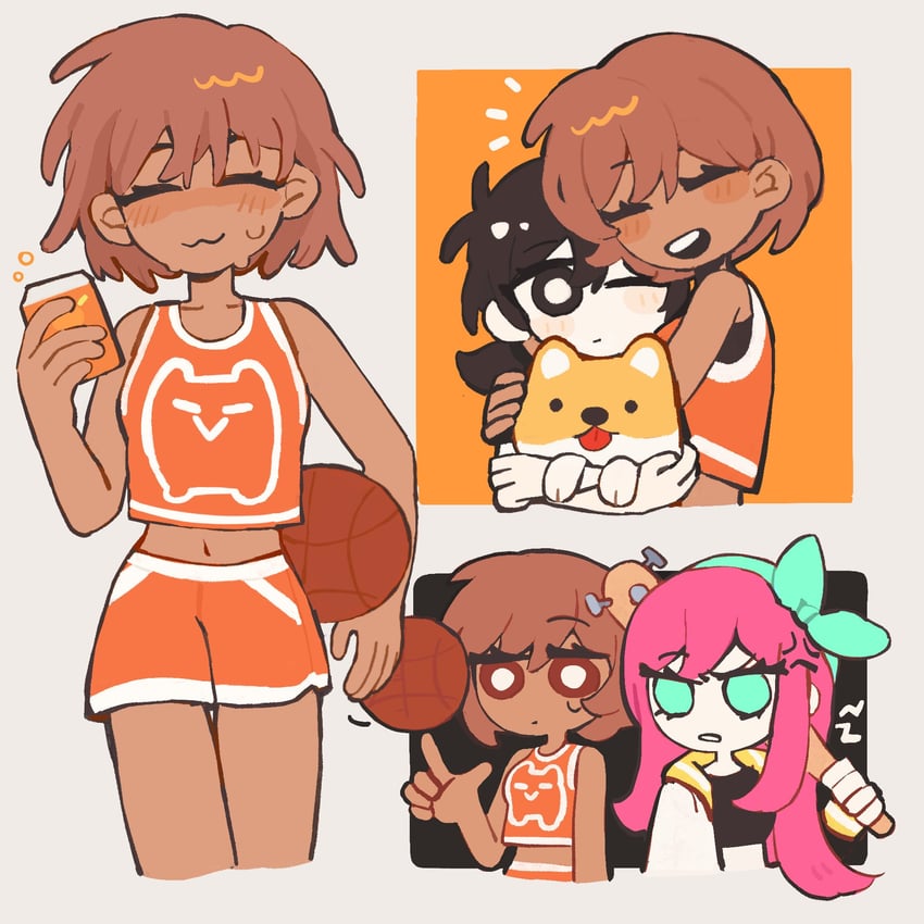 sunny, aubrey, kel, and hector (omori) drawn by paperbubu