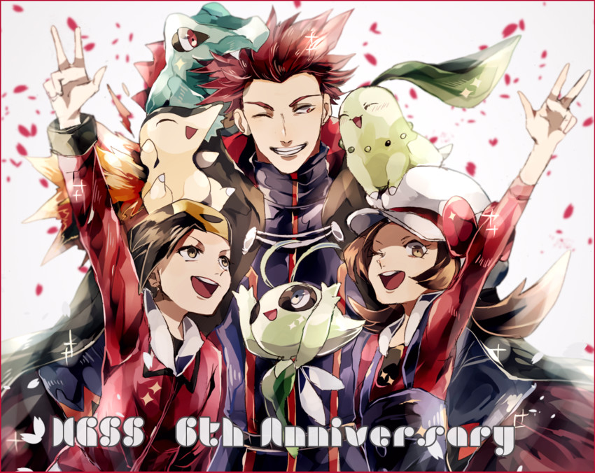 ethan, lyra, cyndaquil, chikorita, totodile, and 2 more (pokemon and 1 more) drawn by manoko