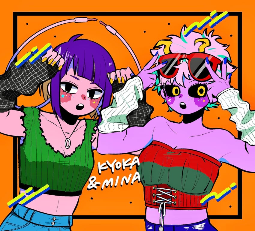 ashido mina and jiro kyoka (boku no hero academia) drawn by anna_(aannnaa3)