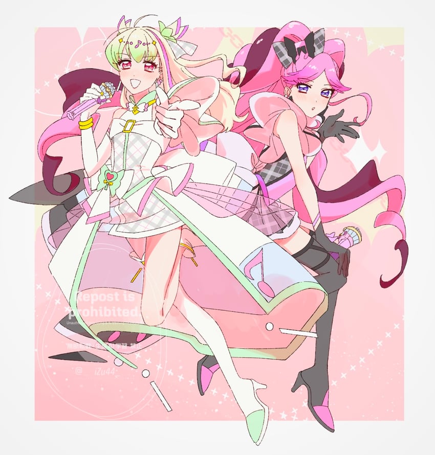 cure zukyuun, cure kiss, purirun, and meroron (precure and 1 more) drawn by isu_is