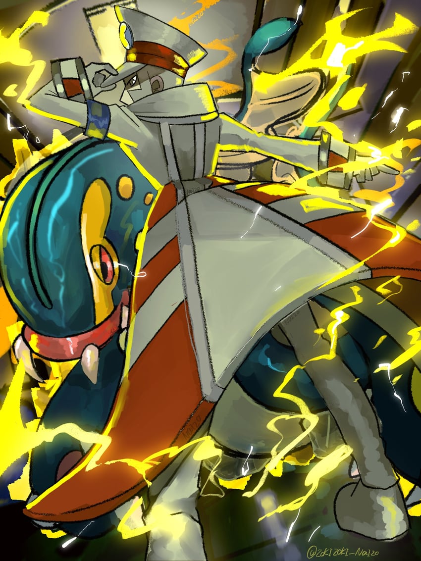 emmet and eelektross (pokemon and 1 more) drawn by zokizoki_naizo