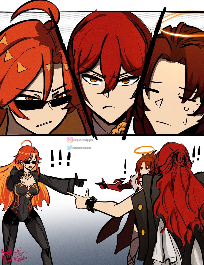 mavuika, himeko, murata himeko, and tanaka rie (genshin impact and 6 more) drawn by mystickeiji24