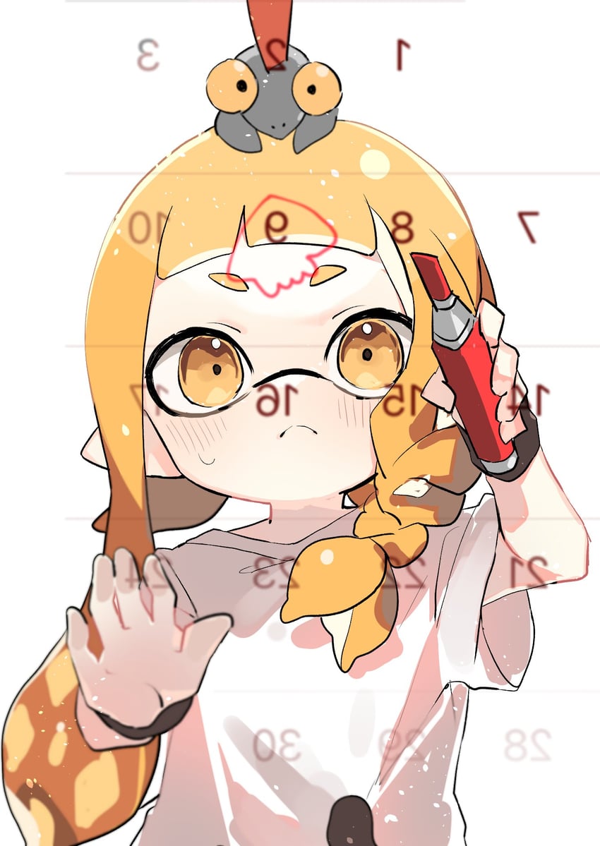 inkling player character, inkling girl, smallfry, and veronika (splatoon and 1 more) drawn by ika_esu