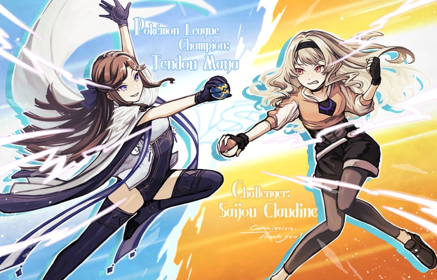 saijou claudine, tendou maya, and female protagonist (pokemon and 2 more) drawn by tareko