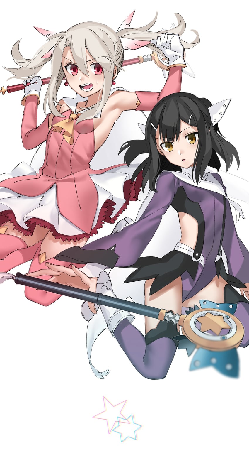 illyasviel von einzbern, miyu edelfelt, prisma illya, magical ruby, and magical sapphire (fate and 1 more) drawn by ameman