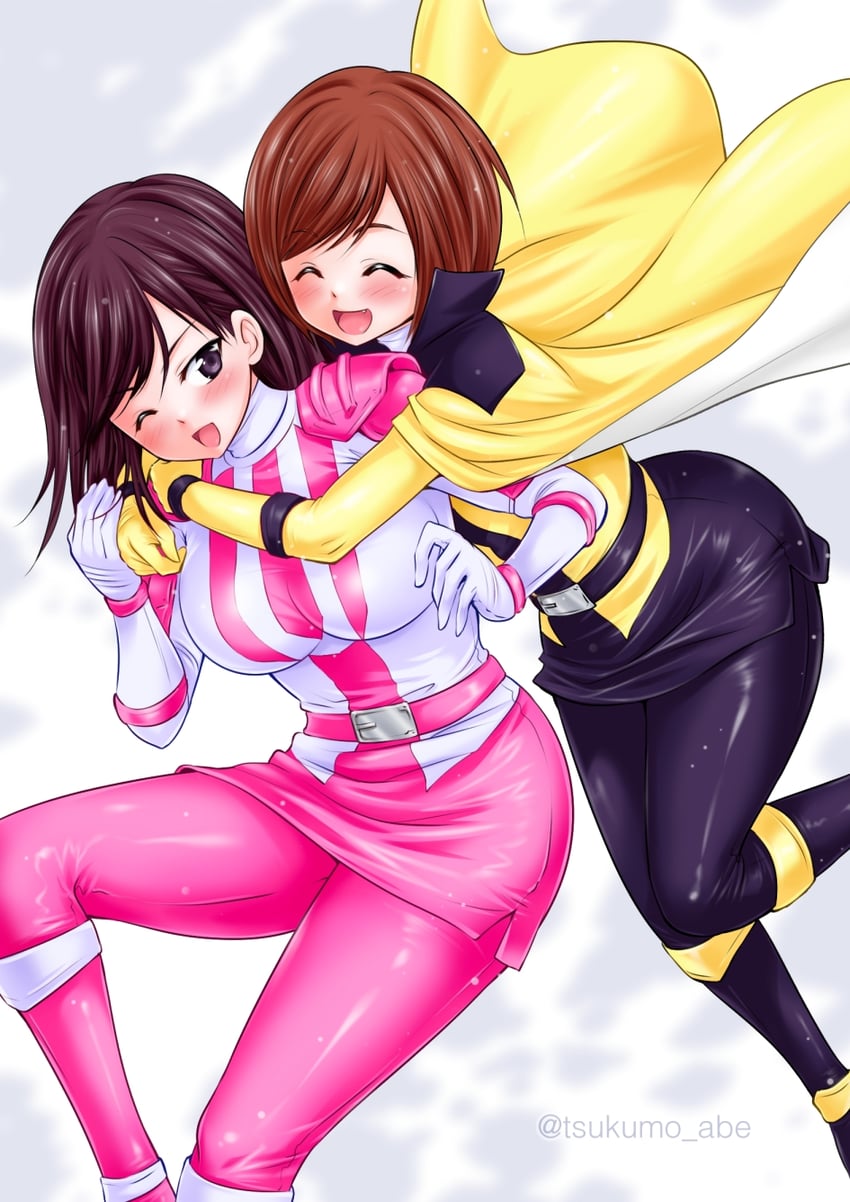 myoujin tsukasa, hayami umika, lupinyellow, and patren #3 (super sentai and 1 more) drawn by abe_tsukumo