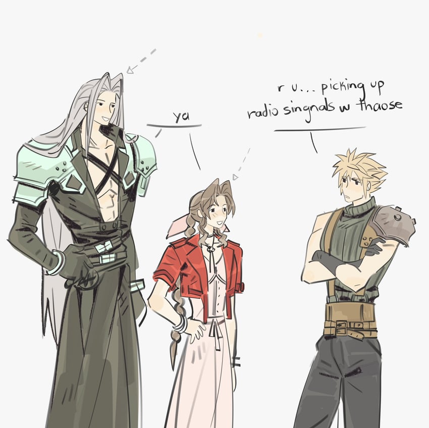 cloud strife, aerith gainsborough, and sephiroth (final fantasy and 3 more) drawn by mmmckayyy