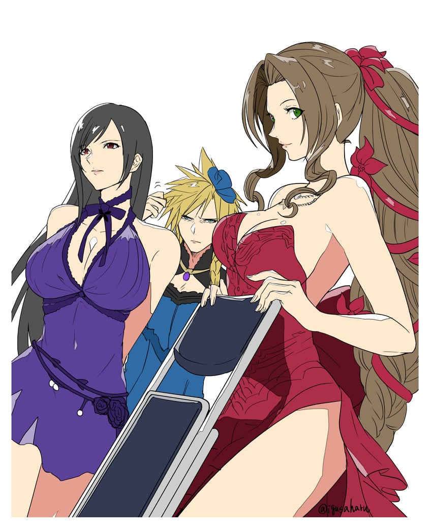 tifa lockhart, cloud strife, and aerith gainsborough (final fantasy and 2 more) drawn by igusaharu