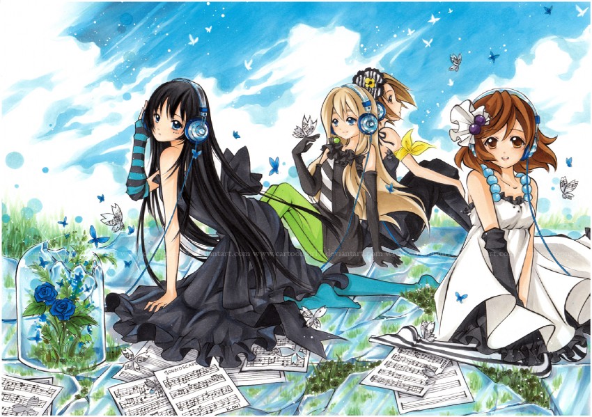 akiyama mio, hirasawa yui, tainaka ritsu, and kotobuki tsumugi (k-on!) drawn by joanna_(mojo!)