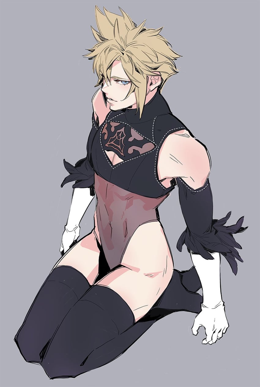 cloud strife and 2b (final fantasy and 3 more) drawn by chocobobun
