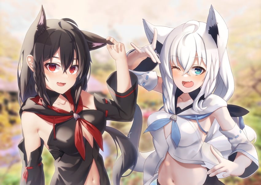 shirakami fubuki and kurokami fubuki (hololive) drawn by shirai_yu