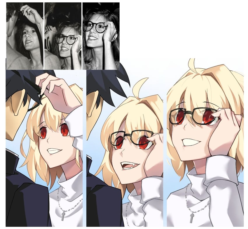 arcueid brunestud, tohno shiki, and carrie fisher (real life and 1 more) drawn by tierra_misu