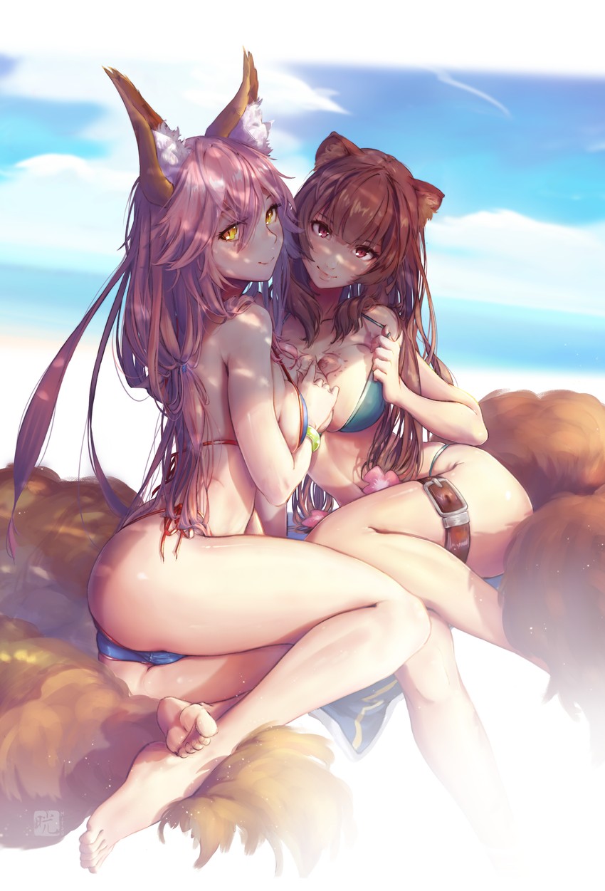tamamo, tamamo no mae, and raphtalia (fate and 2 more) drawn by mitsu_(mitsu_art)