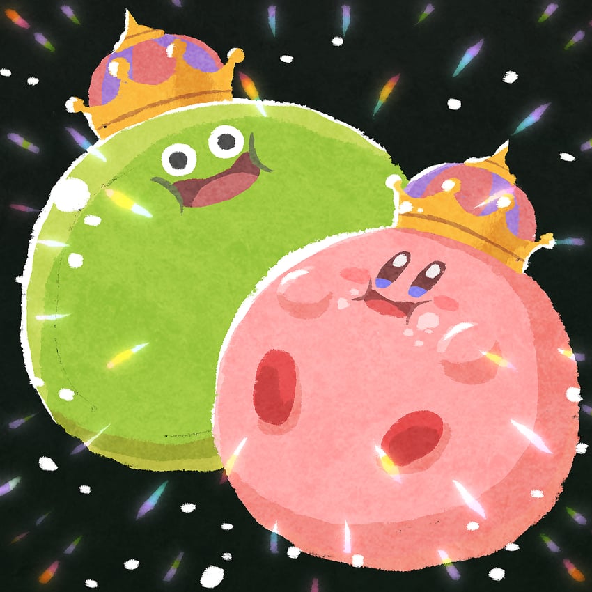 kirby, slime, and king cureslime (dragon quest and 2 more) drawn by miclot