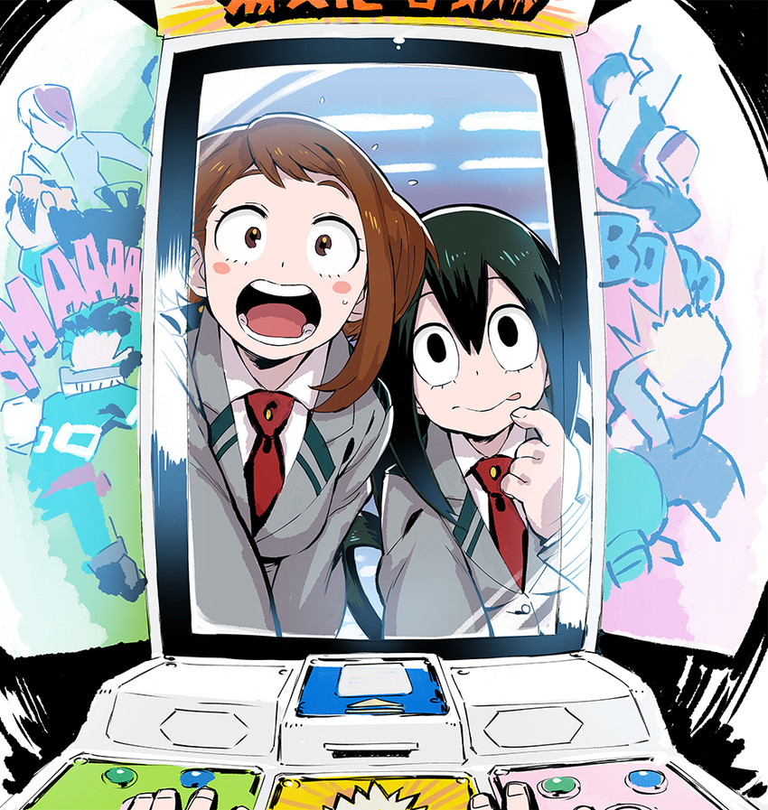 midoriya izuku, bakugou katsuki, uraraka ochaco, todoroki shoto, and asui tsuyu (boku no hero academia) drawn by murakami_hisashi