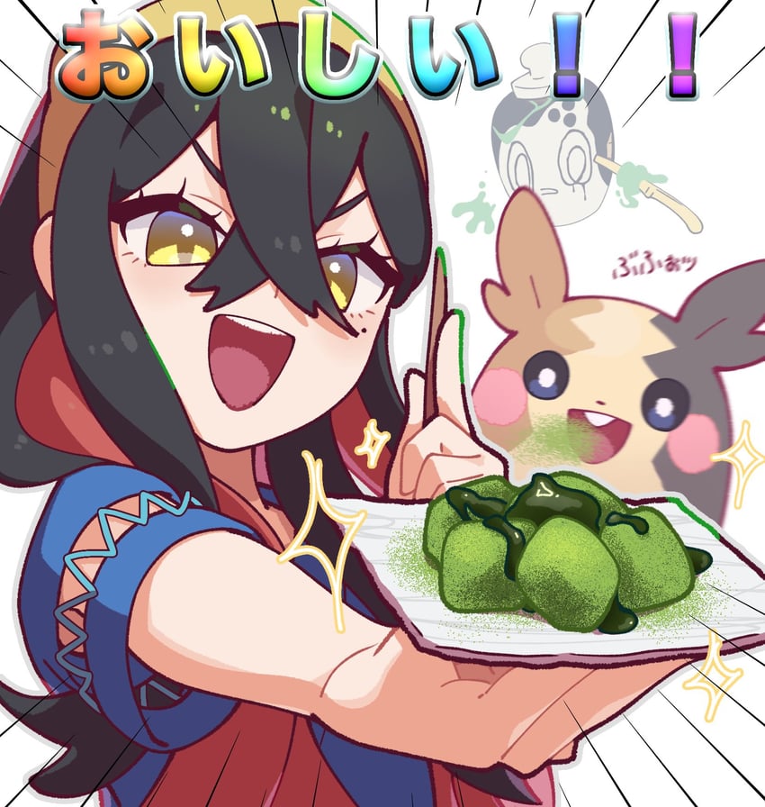 morpeko, carmine, and poltchageist (pokemon and 1 more) drawn by omochi_(omotimotittona3)
