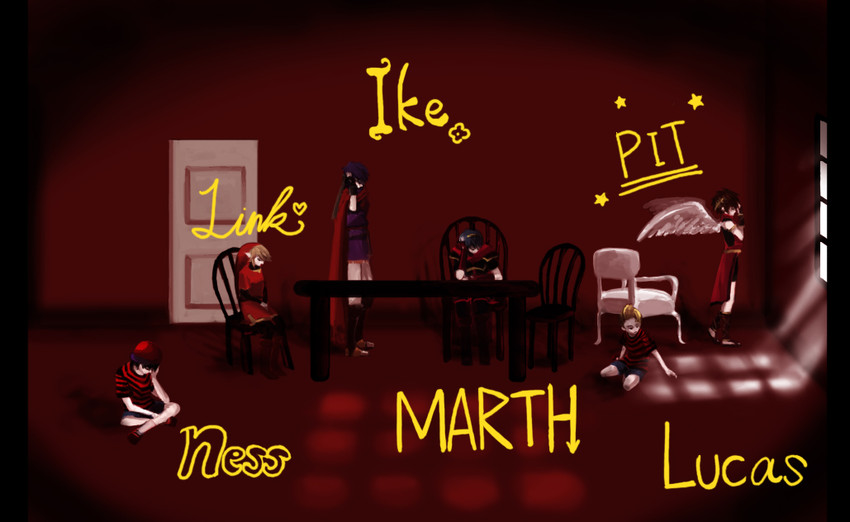 link, ike, pit, marth, ness, and 1 more (fire emblem and 7 more) drawn by milkjelly