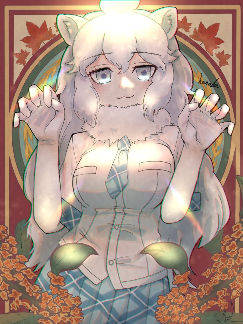 white lion (kemono friends) drawn by hanada_(cobalt003) and sannpo_esa