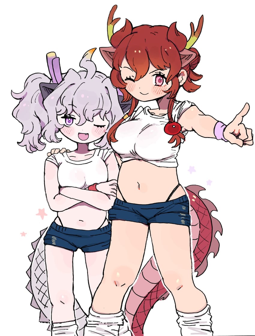 white dragon and red dragon (kemono friends and 1 more) drawn by 010mzam