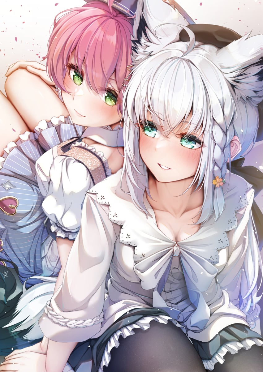 shirakami fubuki and sakura miko (hololive) drawn by imo_bouya
